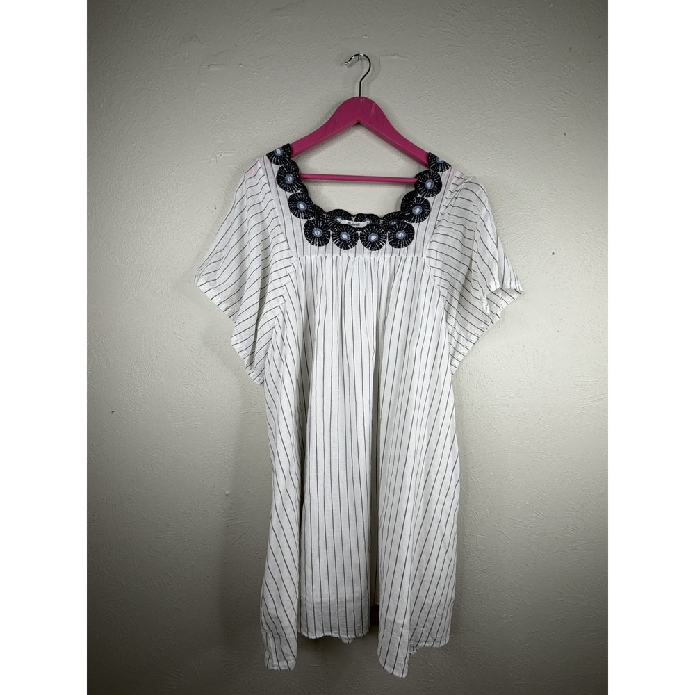 Madewell Embroidered Butterfly Sleeve Dress Extra Large Blue White Stripe XL